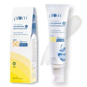 Plum 2% Niacinamide Sunscreen SPF 50 80g tube with rice water for brightening