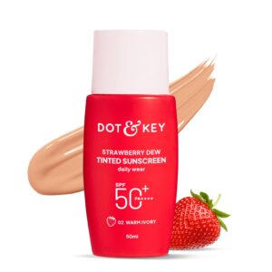 Dot & Key Strawberry Dew Tinted Sunscreen In-Vivo Tested SPF 50+ PA++++ With New-Age UV Filters, Brightens & Protects Skin, Ultra-light, Blends Easily, With Niacinamide, Natural Finish, Non-Sticky | 50ml (50ml) product package photo