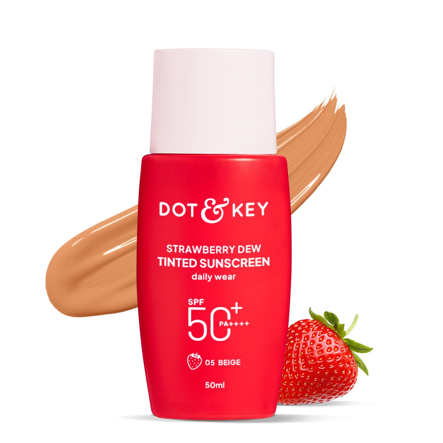 Dot & Key Strawberry Dew Tinted Sunscreen In-Vivo Tested SPF 50+ PA++++ With New-Age UV Filters, Brightens & Protects Skin, Ultra-light, Blends Easily, With Niacinamide, Natural Finish, Non-Sticky | 50ml (50ml) product package photo